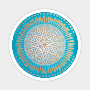 Gold on Aqua Mandala Magnet